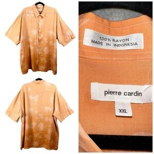 Pierre Cardin Mens Vintage Hawaiian Palm Tree Tropic Shirt Size XXL Orange Rayon